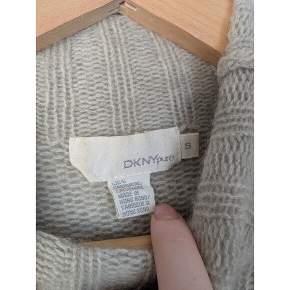 DKNY Pure 100% Cashmere Sweater Heather Gray Size S Cowl Neck Classic Boxy 199 - Picture 5 of 7